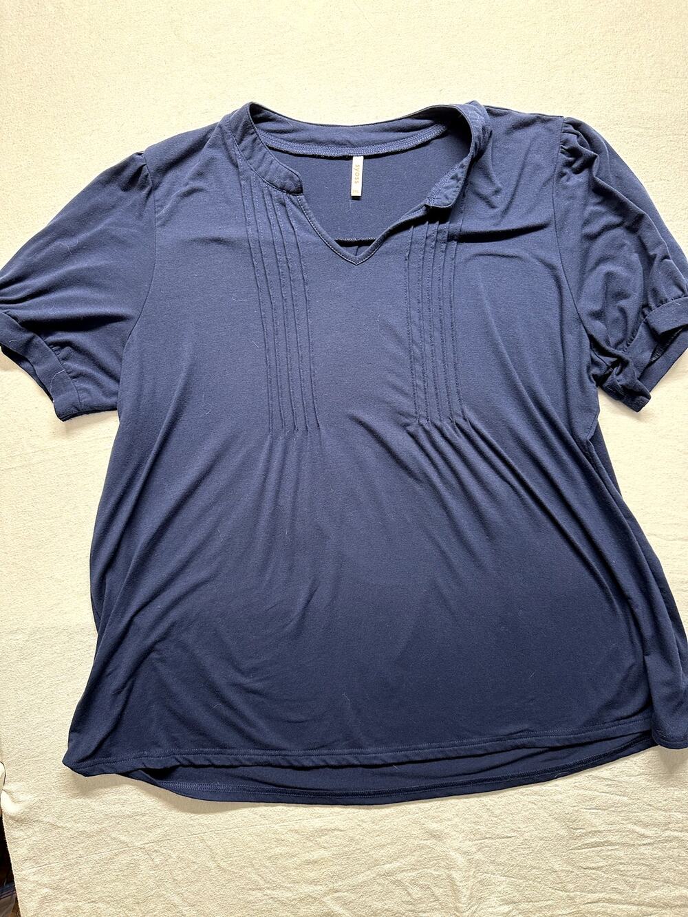 Syoss Navy Blue Split V-Neck Tie Front Blouse Top Plus Size 3XL Pleated Front